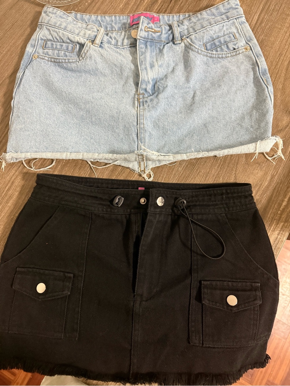 Edikted Two-Pack Mini Skirt Set - Light Blue Denim & Black